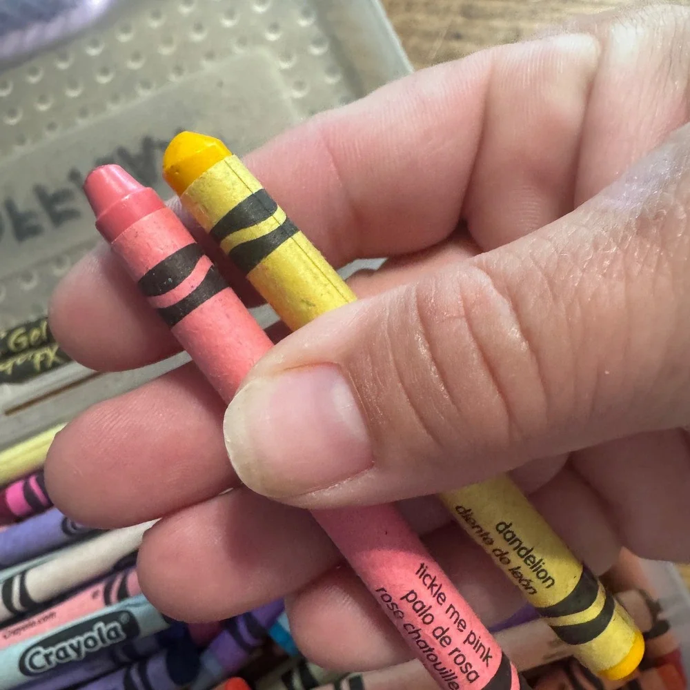 Crayola Crayons Lot of Mixed Colors Tickeled Pink Dandelion and plastic case